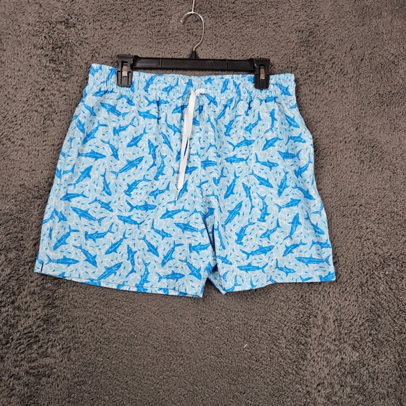 Chubbies Mens XL Swim Trunks Shorts Blue Shark Print Elastic Waist Casual - Picture 1 of 7
